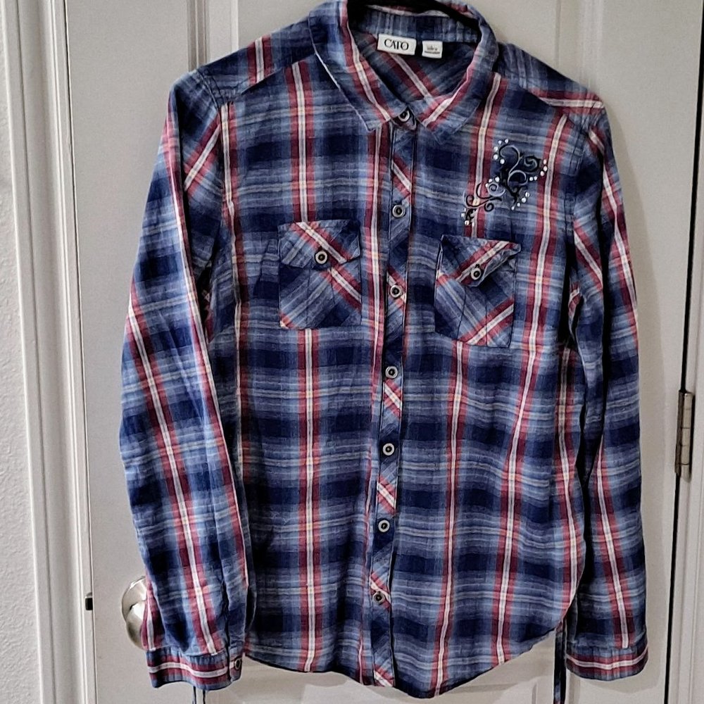 Cato Shirt Women's (L) Large Blue Plaid Top